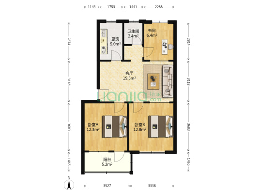 公安街398号 3室1厅1卫 80平方