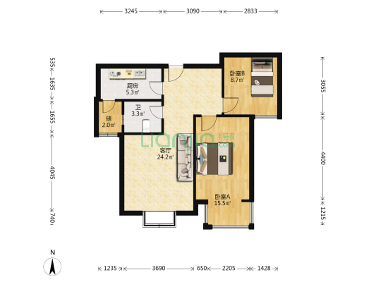 河联园C区 2室1厅1卫 83平方