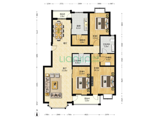 盛景嘉园 3室1厅2卫 160平方