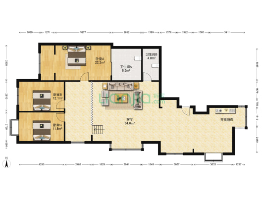 富豪花园别墅区 3室1厅2卫 181平方