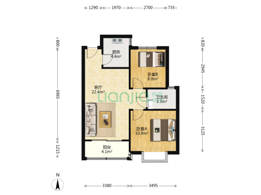 荣盛时代首府 2室1厅1卫 79平方