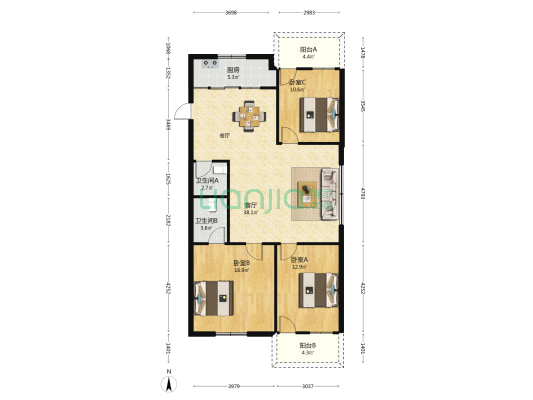 迪鑫花园 3室1厅2卫 123平方