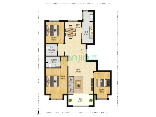 星宸新天地 3室2厅2卫 123平方