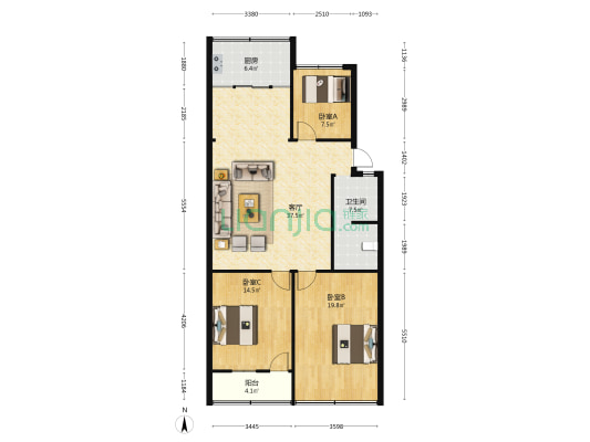 人民中路(新昌县) 3室1厅1卫 113平方