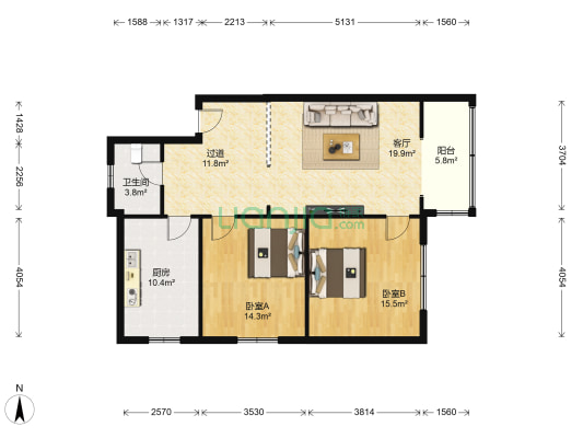 万昌商务楼 2室1厅1卫 94平方