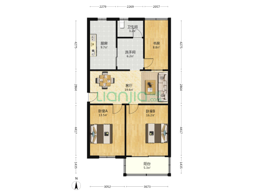 红旗路53号宿舍楼 3室1厅2卫 100平方