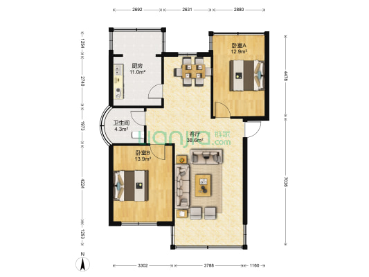 永丰花园 2室1厅1卫 92平方