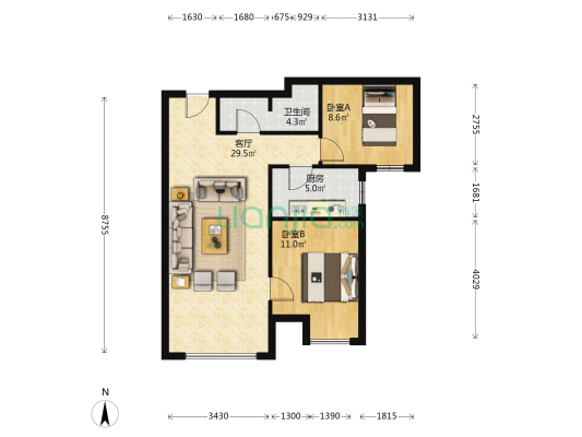 急售三利一期带装修两居，价格美丽-户型图