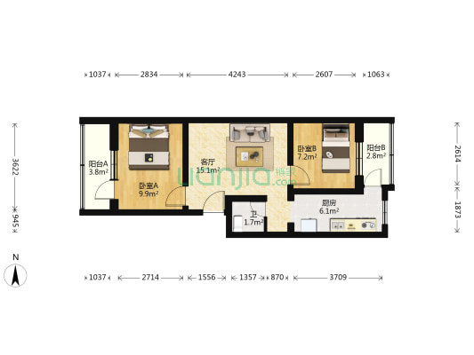 新仓路27号院 2室1厅1卫 64平方