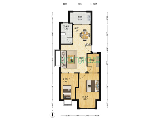 阳光馨苑 2室2厅1卫 79平方