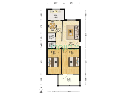 省建筑设计院家属院 2室2厅2卫 77平方