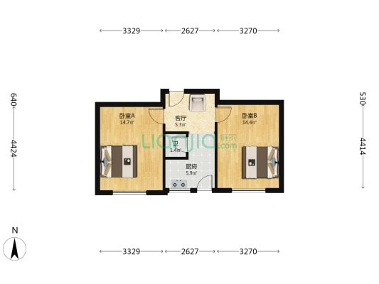 华北制药集团 2室1厅1卫 55平方