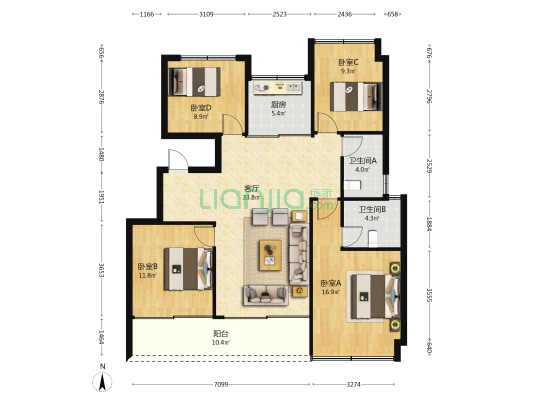 金帝湖望庐 4室1厅2卫 126平方