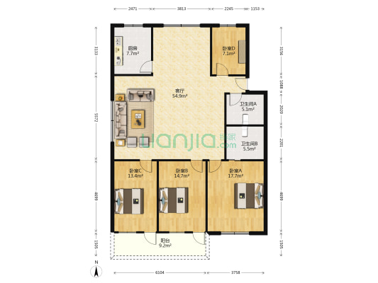 文鼎阁 4室1厅2卫 150平方
