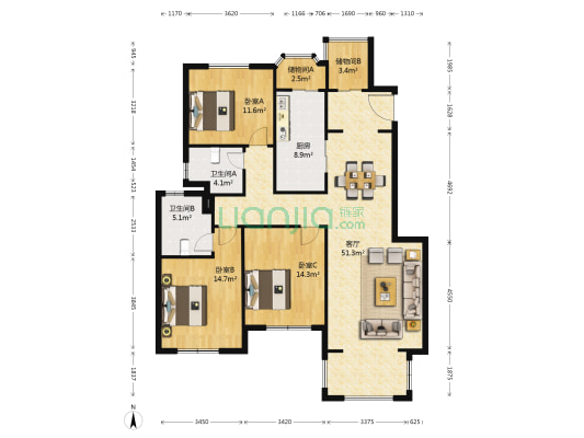 左岸尚海湾 3室1厅2卫 140平方