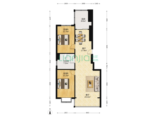 锦绣華城 2室2厅1卫 112平方