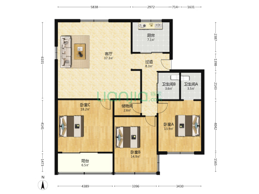 烟草大楼 3室1厅2卫 138平方