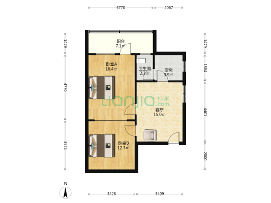 新港西路147号大院 2室1厅1卫 68平方