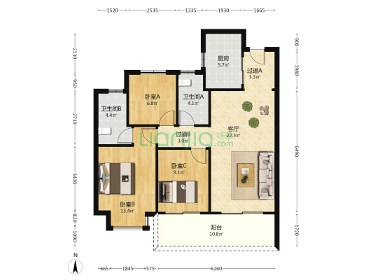 旭辉新希望公元锦悦 3室1厅2卫 102平方