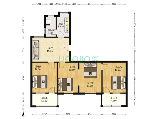 上王家冲小区 4室1厅1卫 97平方