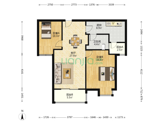 华汉广场 2室1厅1卫 91平方