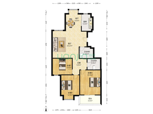 金凯家园 3室2厅2卫 128平方