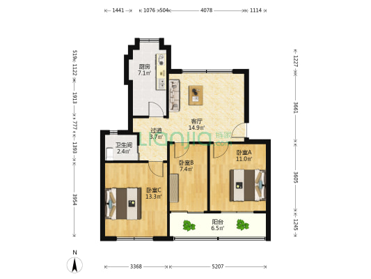 青山湖南大道262号 3室1厅1卫 77平方