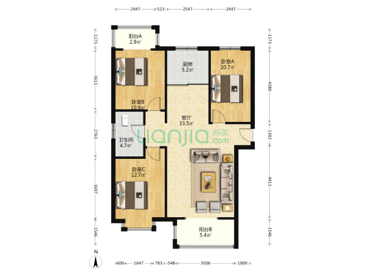 惠友万悦城，有本随时过户，采光好视野好，片区房-户型图