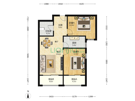 合盛嘉园 2室1厅1卫 86平方