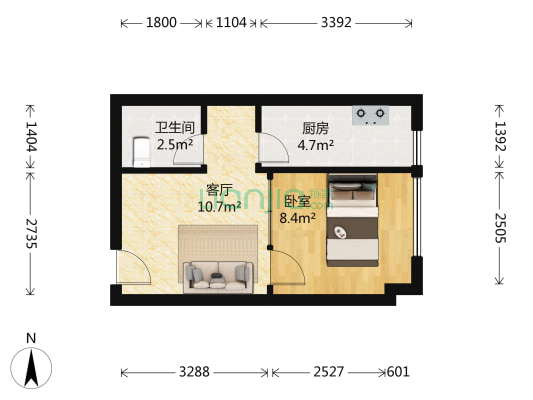 金科中心 1室1厅1卫 44平方