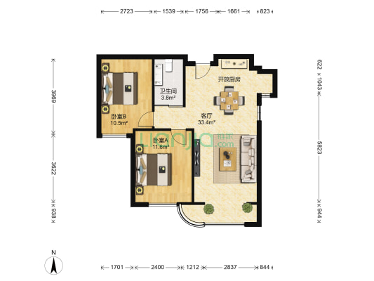 大连海湾城一期 2室1厅1卫 81平方