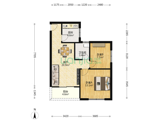 南山花园A区 2室1厅1卫 64平方