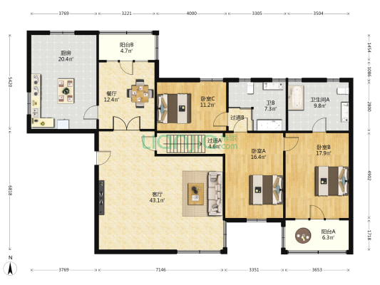 宏海湾花园 3室2厅2卫 203平方