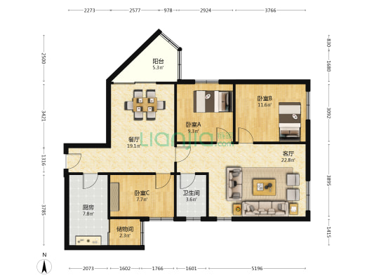 国商大厦 3室2厅1卫 119平方