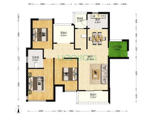 江湾公馆二期 3室1厅1卫 116平方