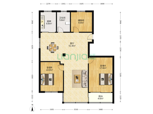 上丰小区 2室1厅1卫 135平方