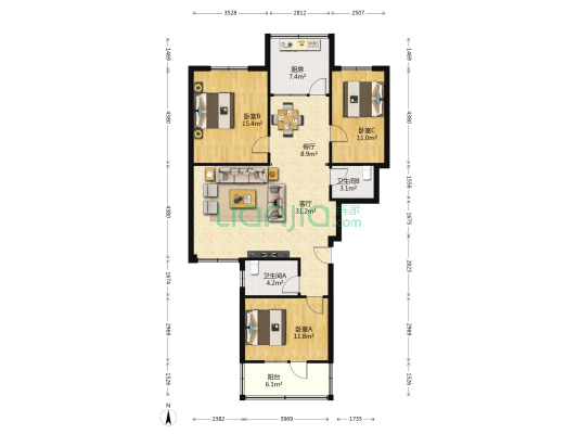 八盘峡水电厂住宅小区 3室2厅2卫 126平方