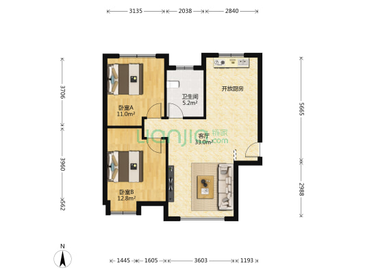 盛世睿园 2室1厅1卫 90平方