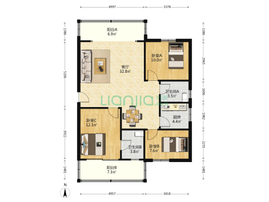 彩雲花園 3室1厅2卫 98平方