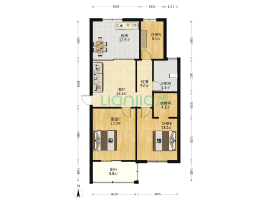 清波公寓 3室1厅1卫 98平方