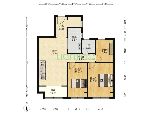 西雅园北区 3室1厅1卫 92平方