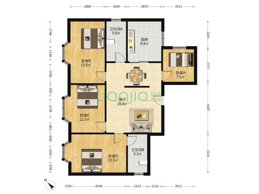 吉泰家园 4室1厅2卫 141平方