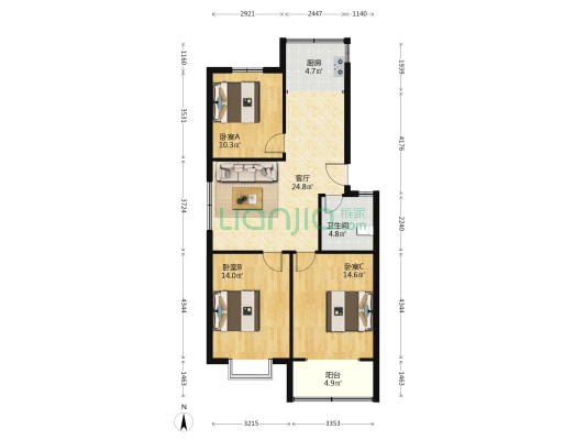 世纪鑫城 3室1厅1卫 96平方