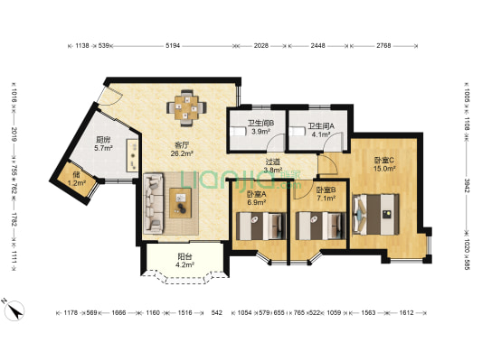 祥景花园雍翠园 3室1厅2卫 100平方