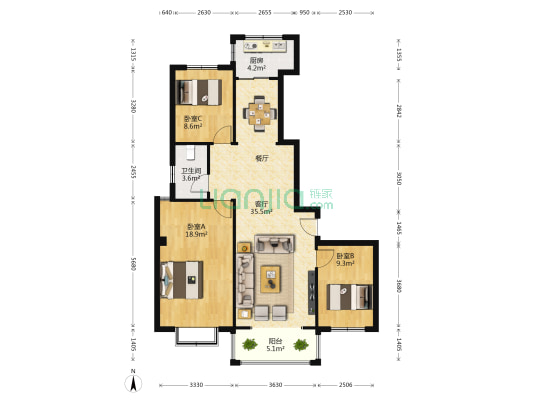 中央御景西区 3室1厅1卫 129平方