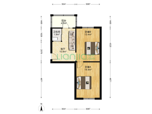 哈南铁路小区 2室1厅1卫 54平方
