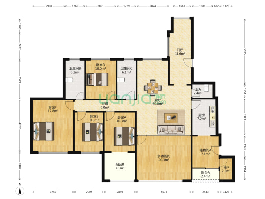 科技路66号院 5室1厅3卫 212平方