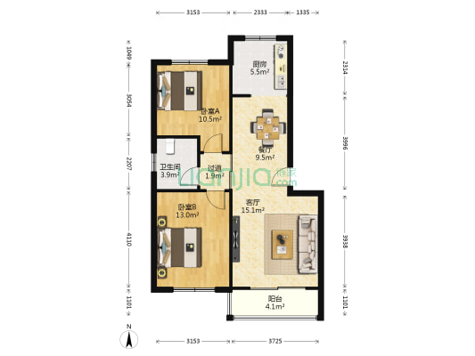 时代佳苑东区 2室2厅1卫 81平方
