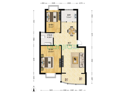 心怡花苑 2室1厅1卫 84平方