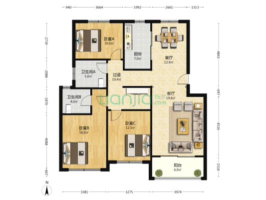 月亮湾社区 3室2厅2卫 128平方